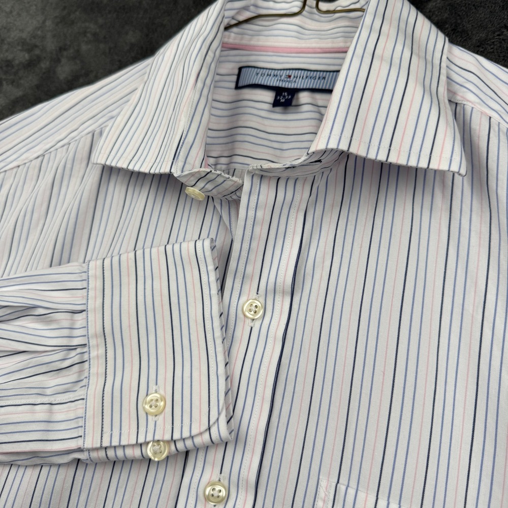 Tommy Hilfiger Button Down Shirt Mens 15 32-33 M Ithaca Striped Cotton Excellent